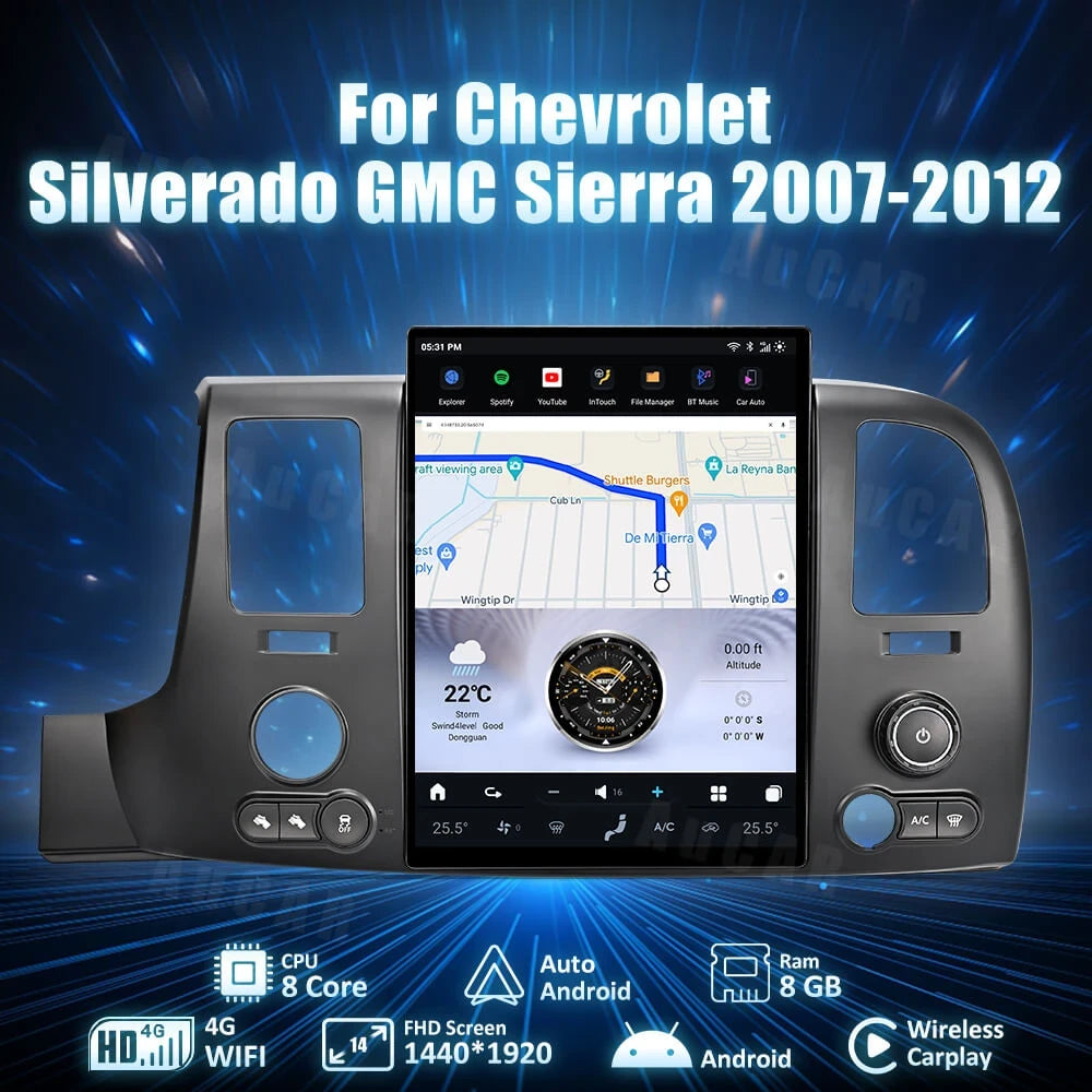 2007-2013 Chevrolet Silverado GMC Sierra Android 13 Tesla Style Vertical Screen 14" CarPlay GPS Radio (Copy)