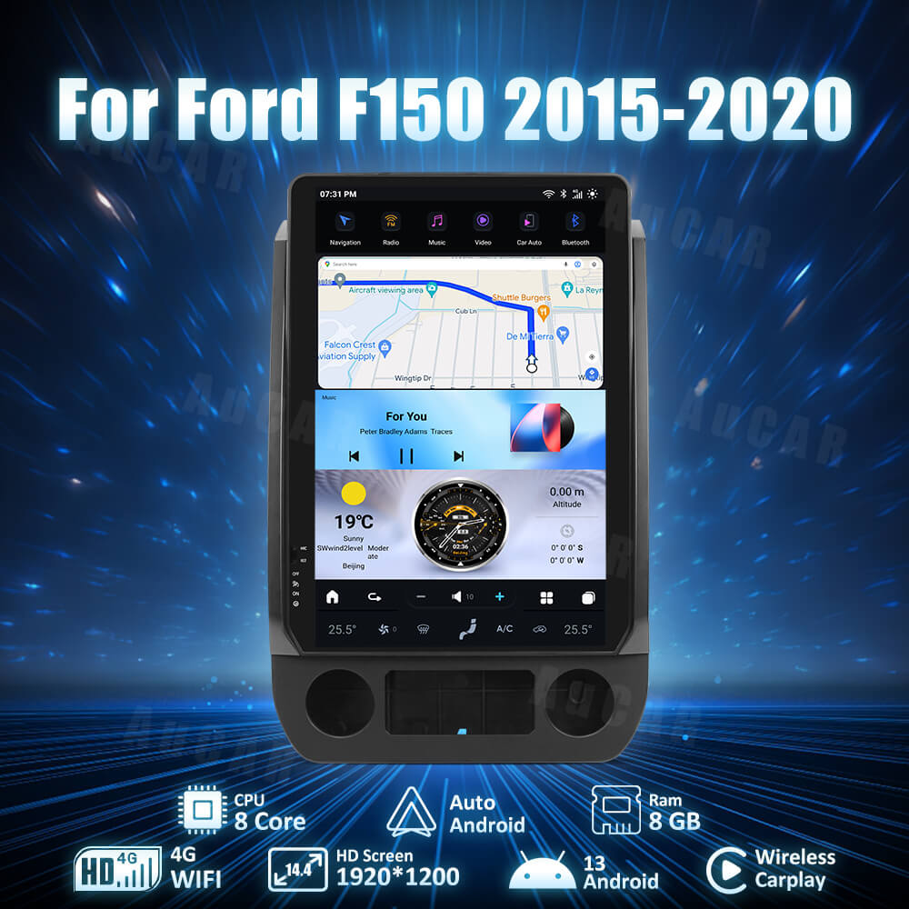 2015-2022 Ford F150 F250 F350 F450 Tesla Vertical Screen 14.4" CarPlay GPS Radio 128G