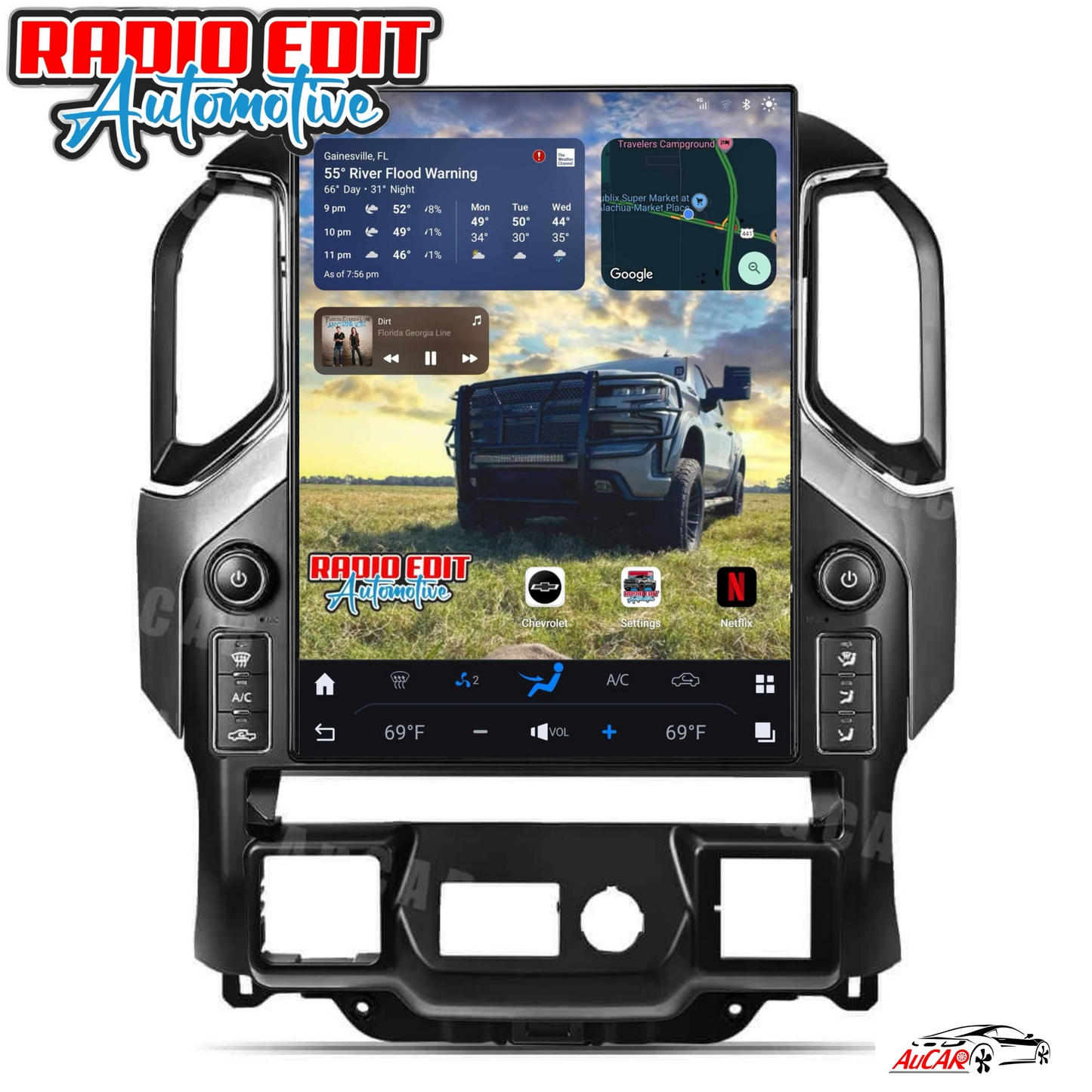 2019-2024 Chevrolet Silverado GMC Sierra Tesla Vertical Screen 15.6" CarPlay GPS Radio
