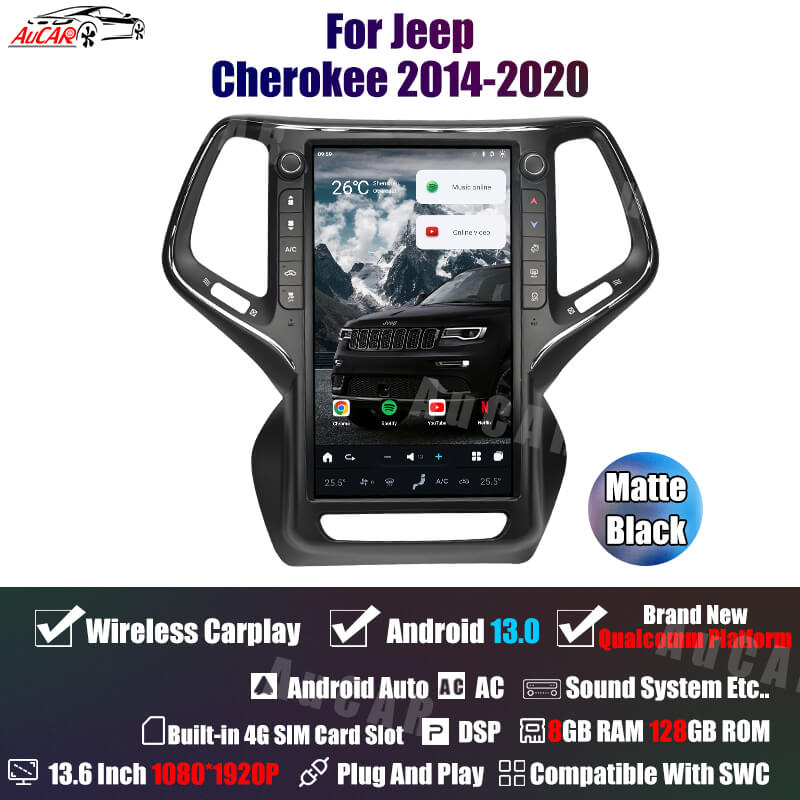 2014-2020 Jeep Cherokee Tesla Vertical Screen 13.6" CarPlay GPS Radio