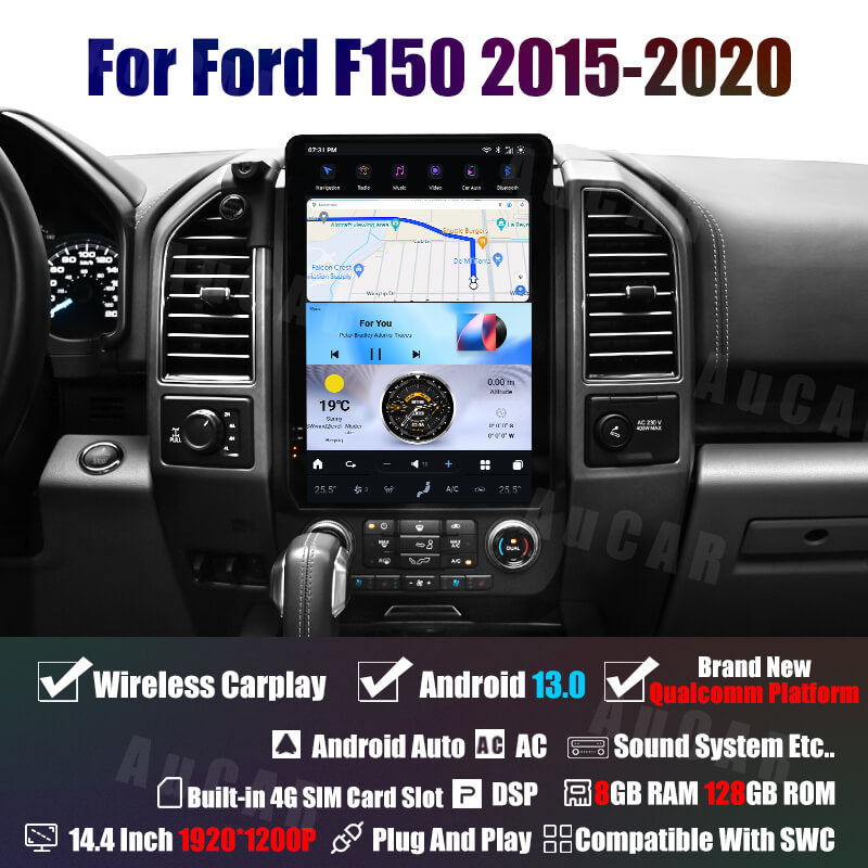 2015-2022 Ford F150 F250 F350 F450 Tesla Vertical Screen 14.4" CarPlay GPS Radio 128G