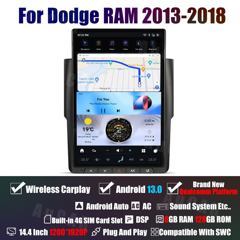 2013-2022 RAM 1500/2500/3500/4500 AuCar Tesla Android 13 14.4