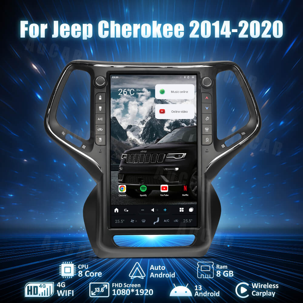 2014-2020 Jeep Cherokee Tesla Vertical Screen 13.6" CarPlay GPS Radio