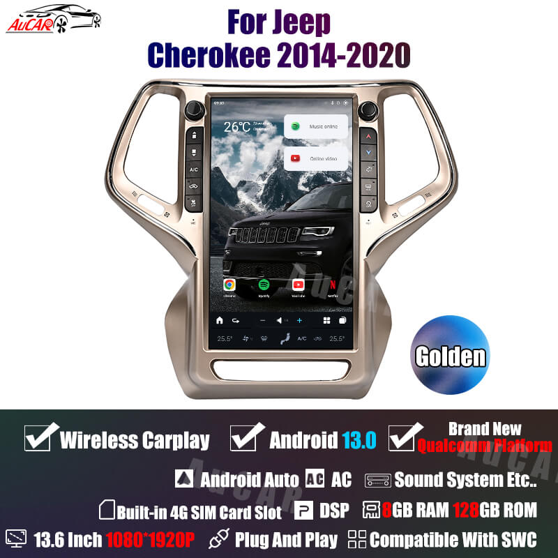 2014-2020 Jeep Cherokee Tesla Vertical Screen 13.6" CarPlay GPS Radio