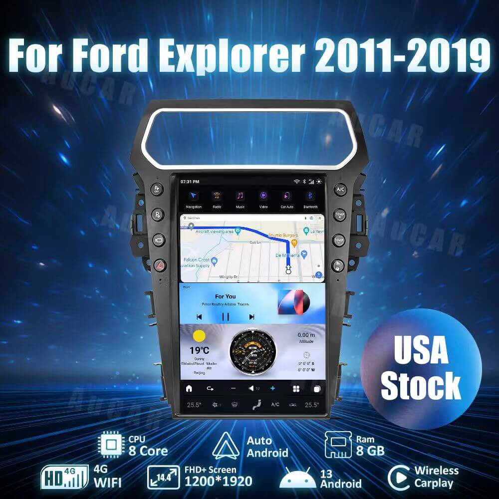 2011-2019 Ford Explorer Tesla Vertical Screen 14.4"" CarPlay GPS Radio 128G
