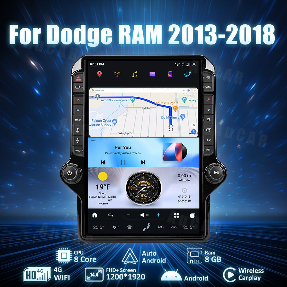 2013-2022 RAM 1500/2500/3500/4500 AuCar Tesla Style Android 14 14.4