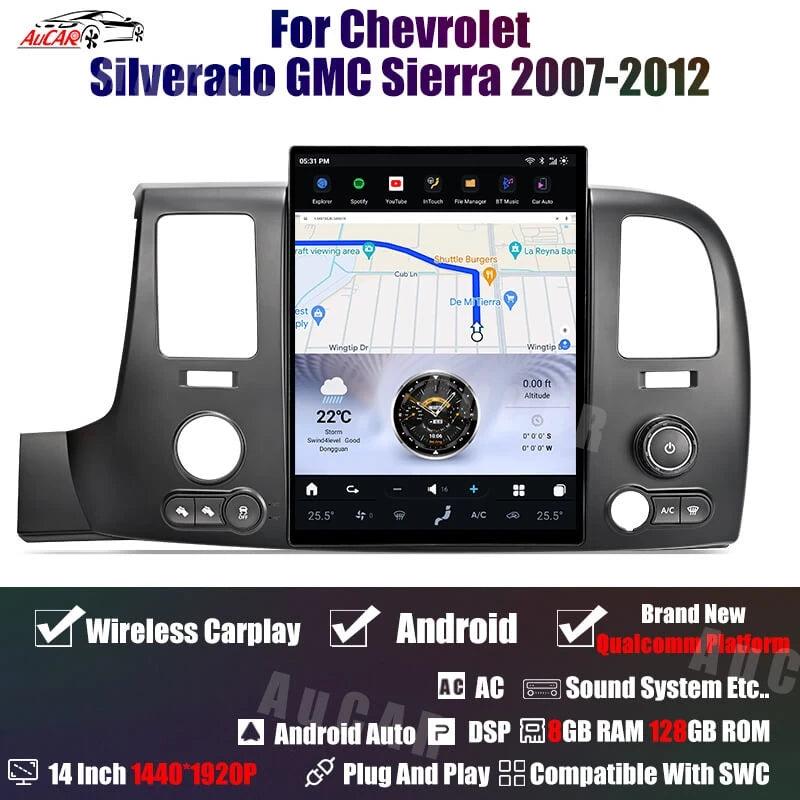2007-2013 Chevrolet Silverado GMC Sierra Android 13 Tesla Style Vertical Screen 14" CarPlay GPS Radio (Copy)