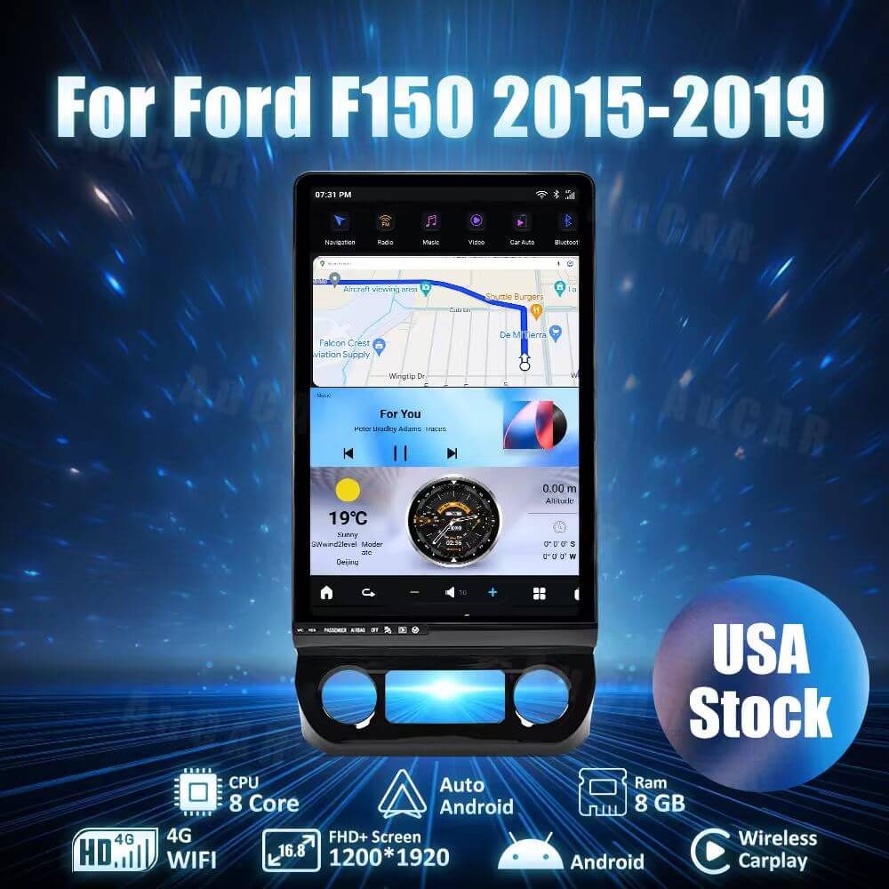 2015-2022 Ford F150 F250 F350 F450 Tesla Vertical Screen 17"" CarPlay GPS Radio 128G
