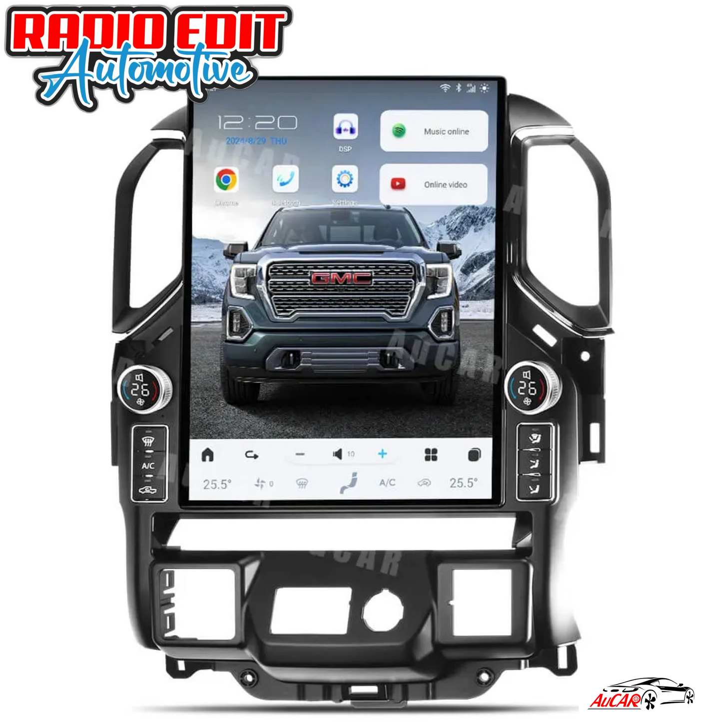 2019-2025 Chevrolet Silverado GMC Sierra Android 14 Tesla Style Vertical Screen 15.6" CarPlay GPS Radio LED Knobs