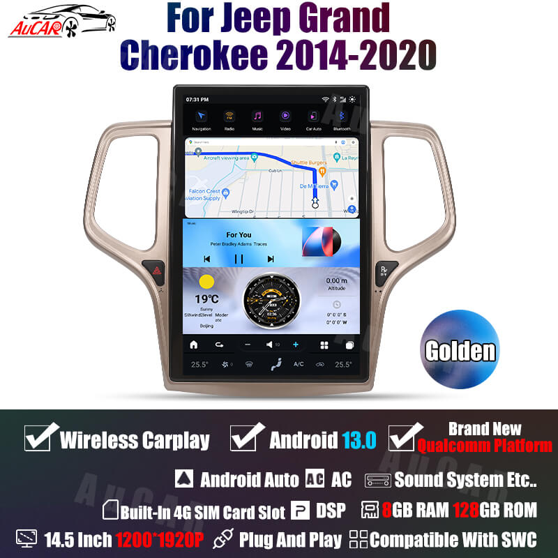 2014-2020 Jeep Grand Cherokee Tesla Vertical Screen 14.5" CarPlay GPS Radio