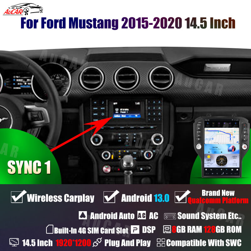 2015-2020 Ford Mustang Tesla Vertical Screen 14.5"" CarPlay GPS Radio 128G