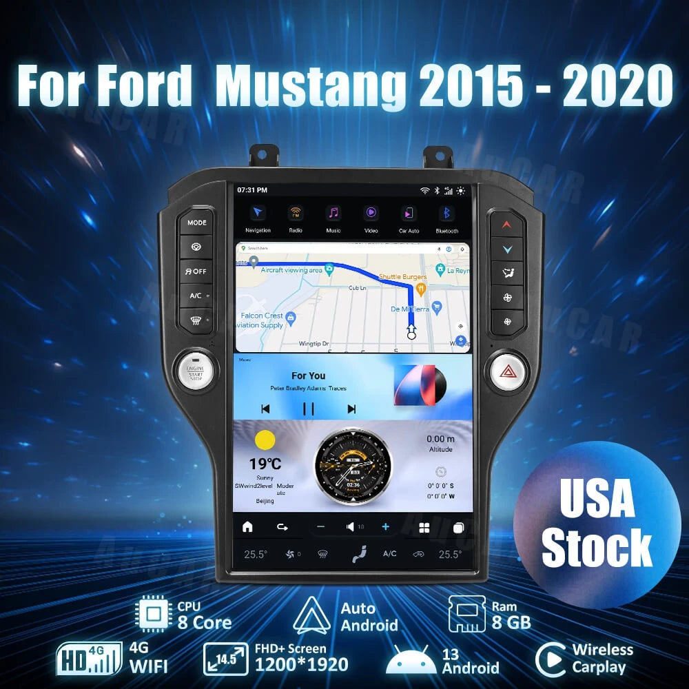 2015-2020 Ford Mustang Tesla Vertical Screen 14.5"" CarPlay GPS Radio 128G