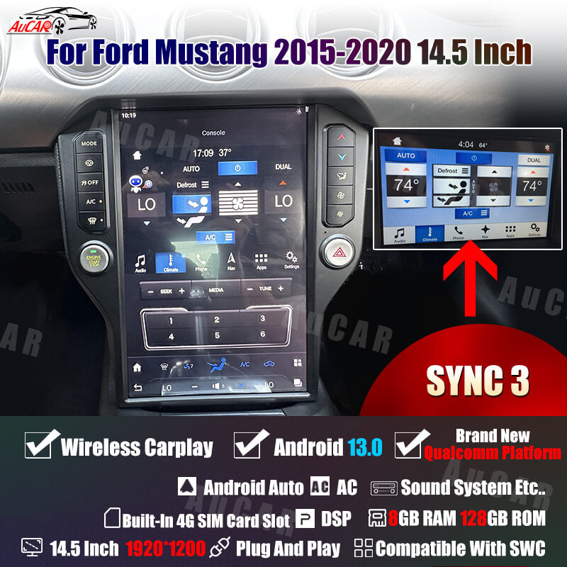 2015-2020 Ford Mustang Tesla Vertical Screen 14.5"" CarPlay GPS Radio 128G