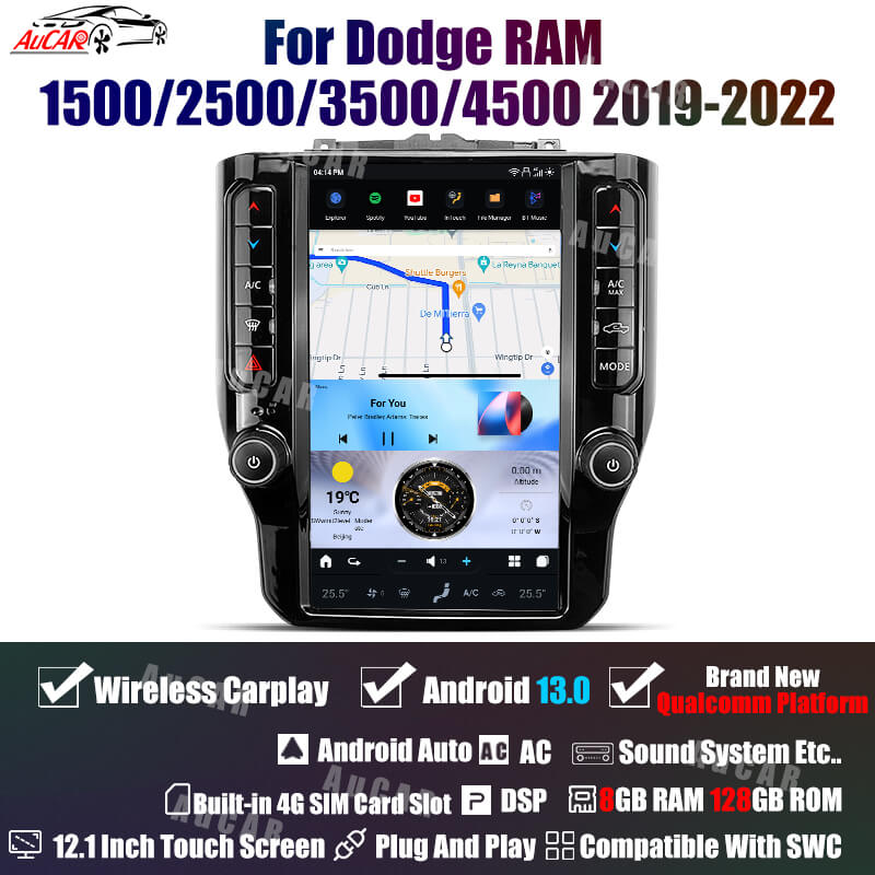 2019-2022 RAM 1500/2500/3500/4500 AuCar Tesla Android 13 12.1″