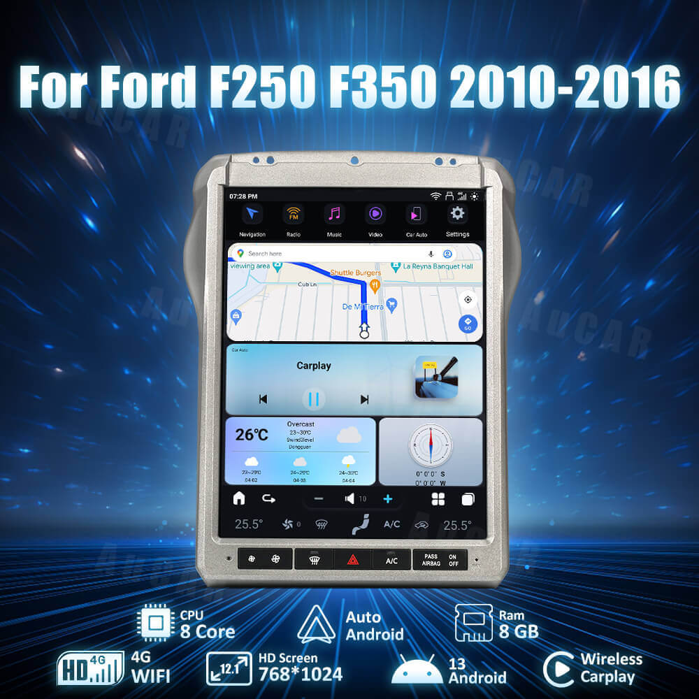 2010-2016 F250 F350 F450 F550 F650 AuCar Tesla Screen 12.1" Android 13 CarPlay V2