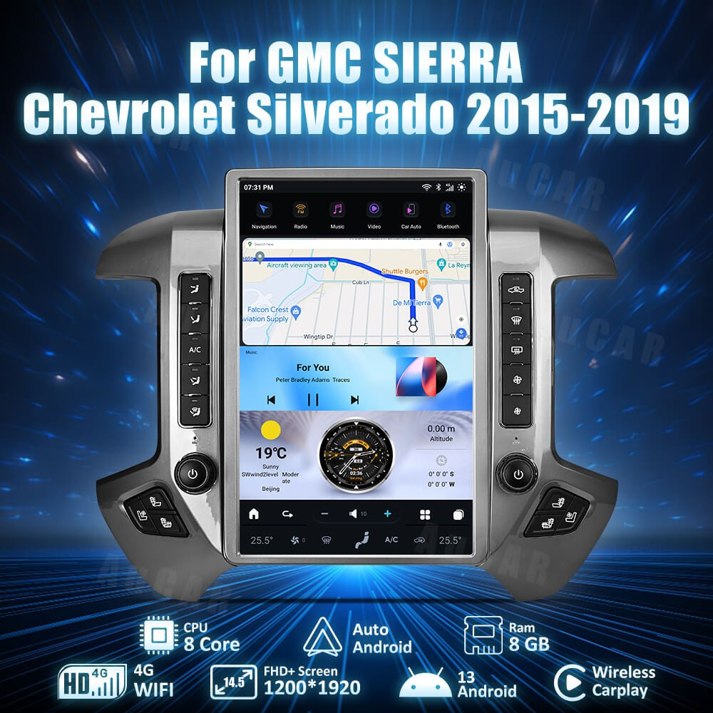 2015-2019 Silverado Sierra AuCar Tesla Screen 14.5" Android 13 CarPlay