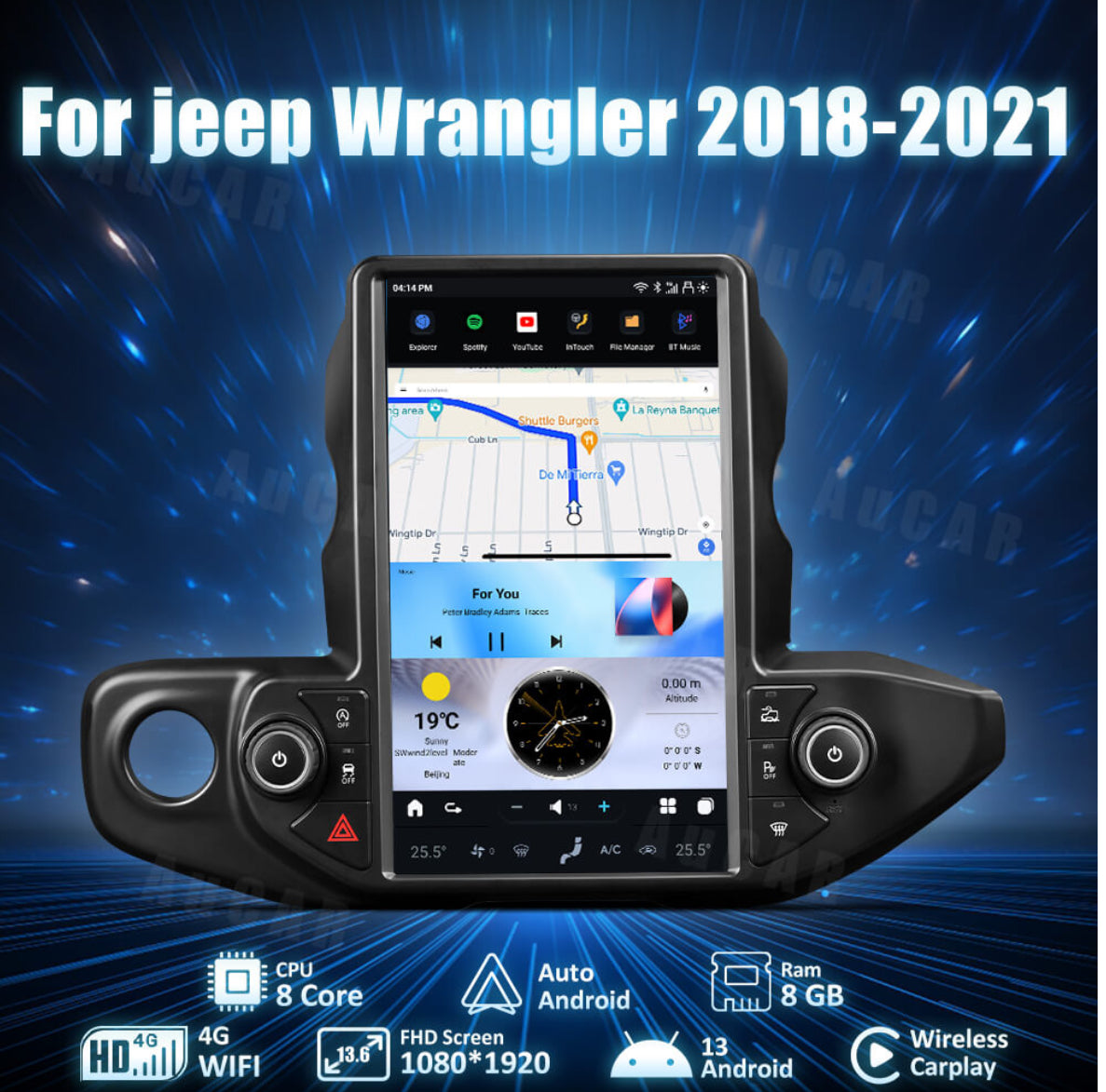 2018-2021 Jeep Wrangler Gladiator 13.6" Tesla Screen CarPlay