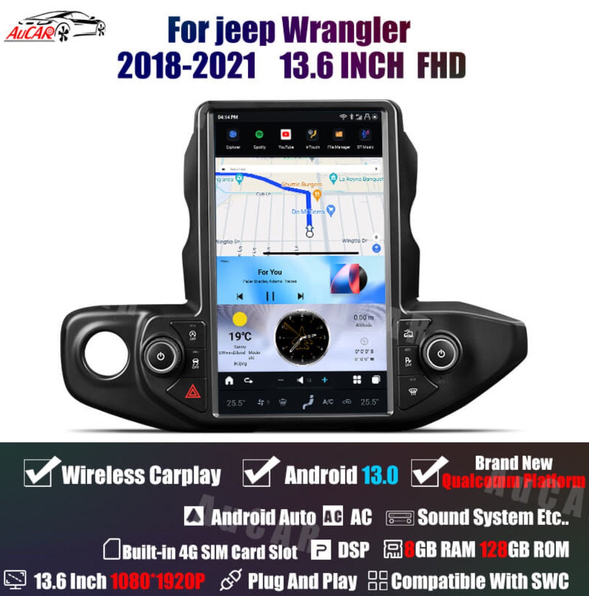 2018-2021 Jeep Wrangler Gladiator 13.6" Tesla Screen CarPlay