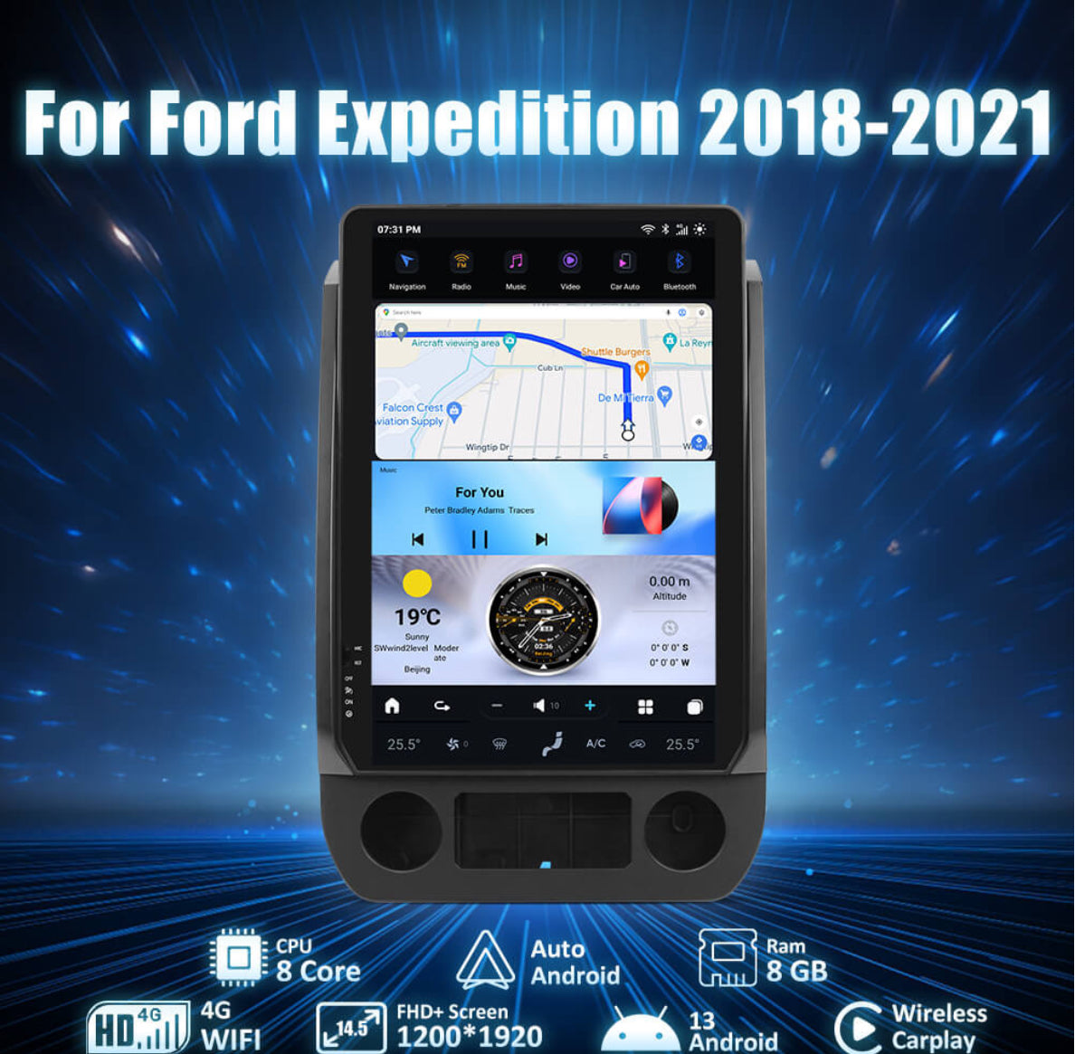 2018-2021 Ford Expedition 14.5" Tesla Screen Android 13 CarPlay