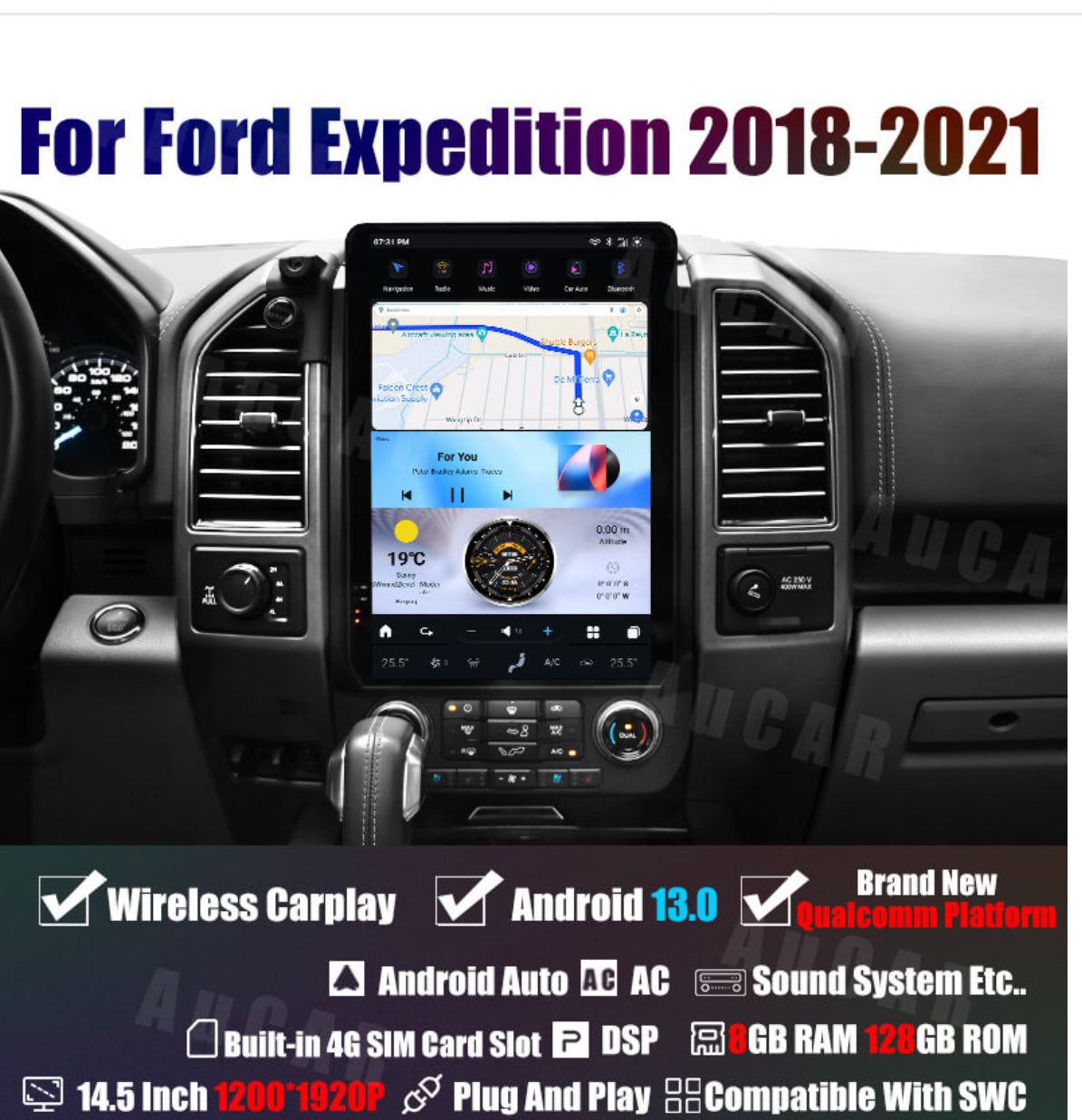 2018-2021 Ford Expedition 14.5" Tesla Screen Android 13 CarPlay