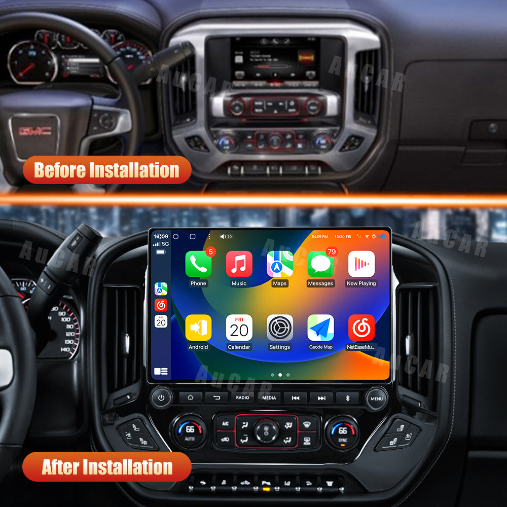 2014-2019 Silverado Sierra AuCar Tesla Screen 13" Android 14 CarPlay Horizontal