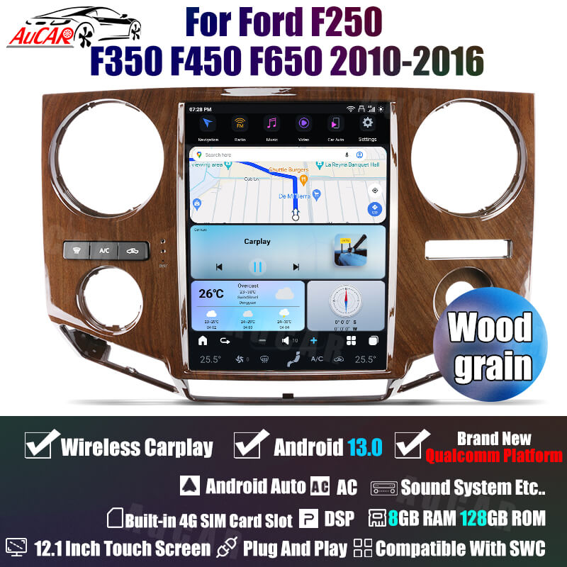 2010-2016 F250 F350 F450 F550 F650 AuCar Tesla Screen 12.1" Android 13 CarPlay