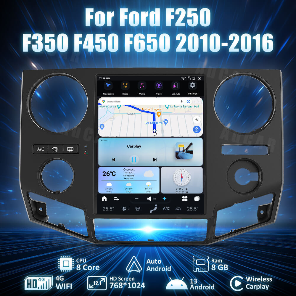 2010-2016 F250 F350 F450 F550 F650 AuCar Tesla Screen 12.1" Android 13 CarPlay