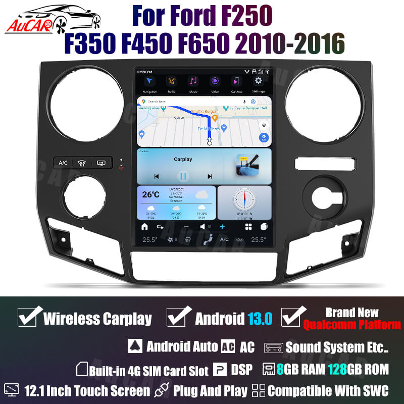 2010-2016 F250 F350 F450 F550 F650 AuCar Tesla Screen 12.1" Android 13 CarPlay